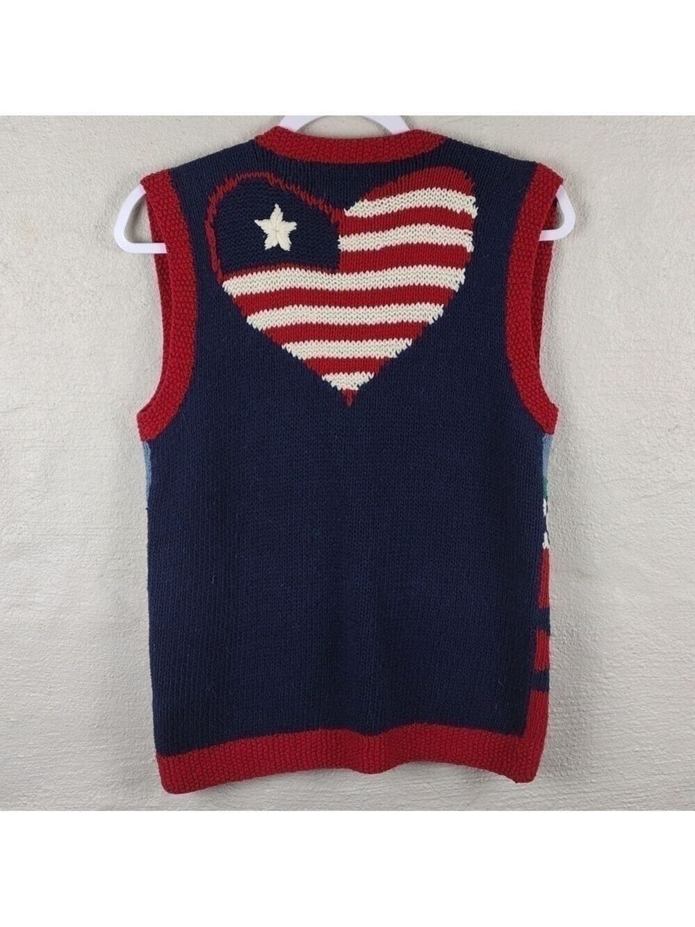 Laura Daniels Knitted By Hand Sleeveless Button Front Patriotic Sweater Vest - Picture 7 of 10